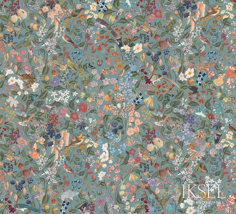 Schumacher Blooming Fantasy Beryl Blue Wallpaper Sample IK8001