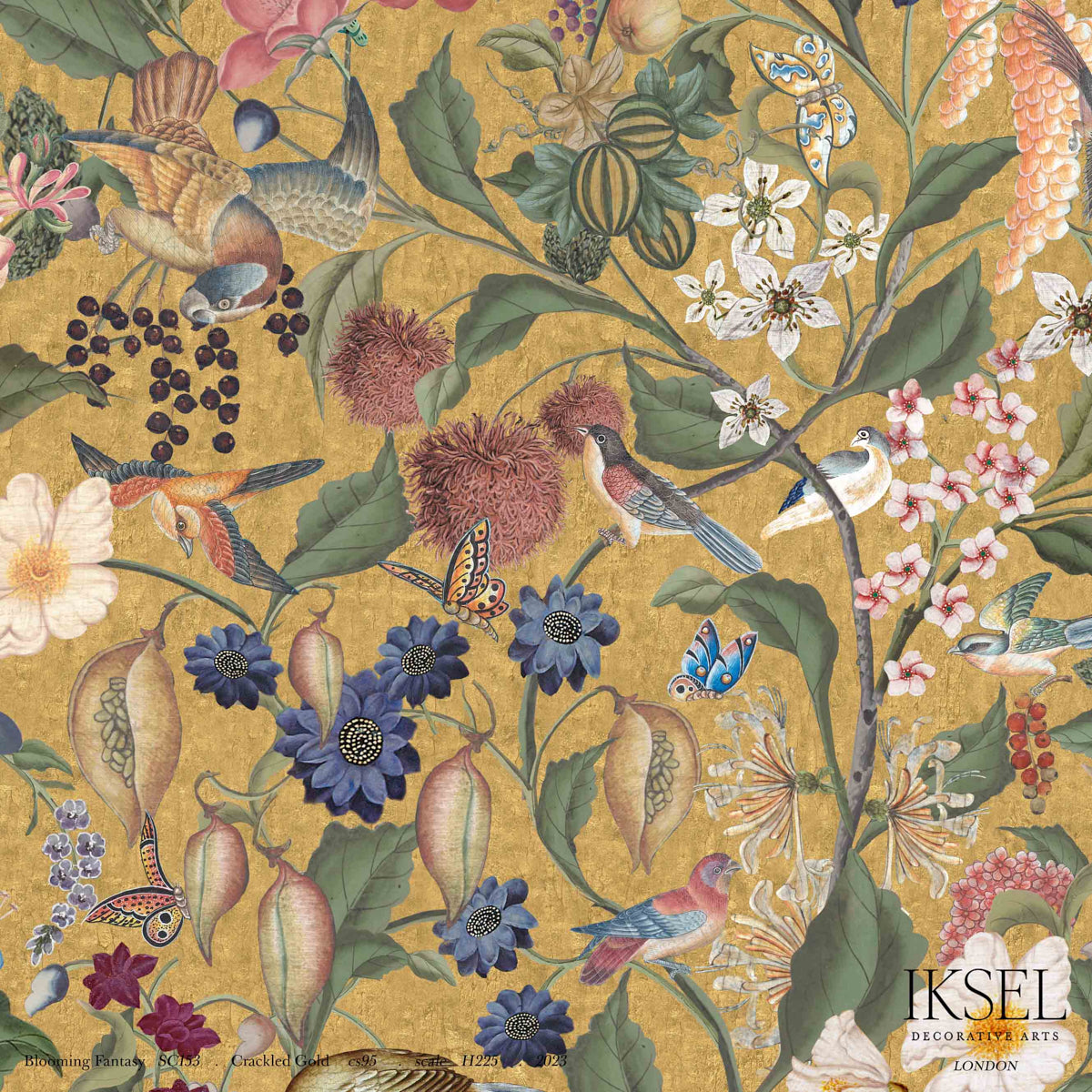 Schumacher Blooming Fantasy Crackled Gold Wallpaper Sample IK8003