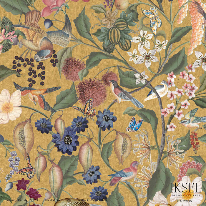 Schumacher Blooming Fantasy Crackled Gold Wallpaper Sample IK8003