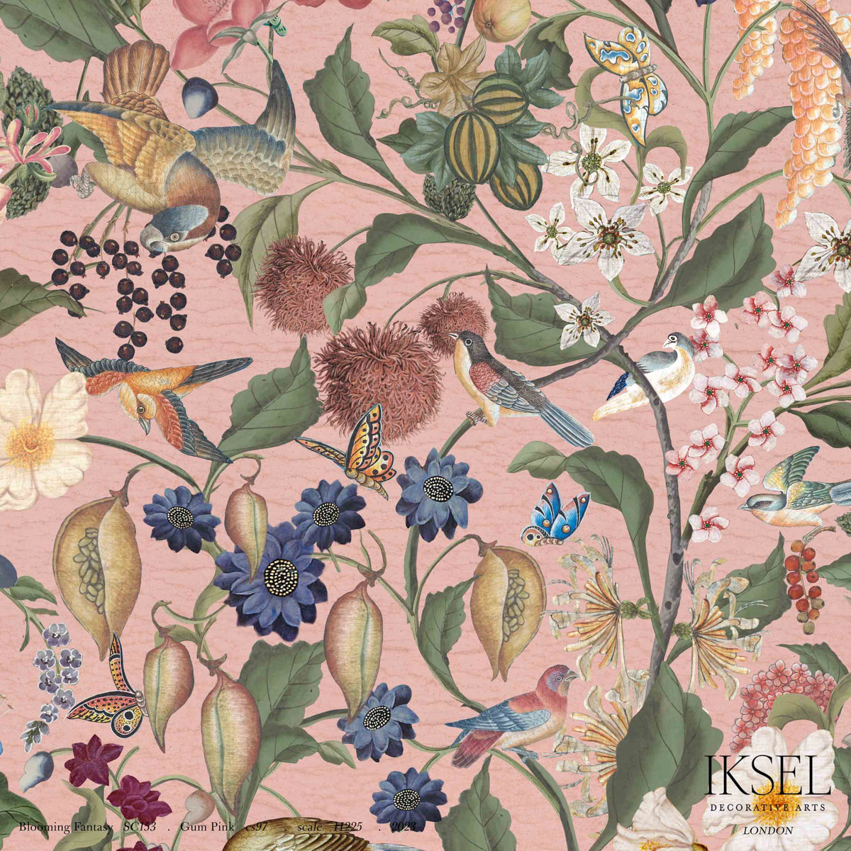 Schumacher Blooming Fantasy Gum Pink Wallpaper Sample IK8005