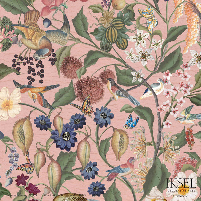 Schumacher Blooming Fantasy Gum Pink Wallpaper Sample IK8005