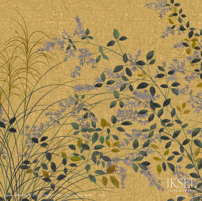 Schumacher Japanese Meadow Crackled Gold Wallpaper Sample IK8200