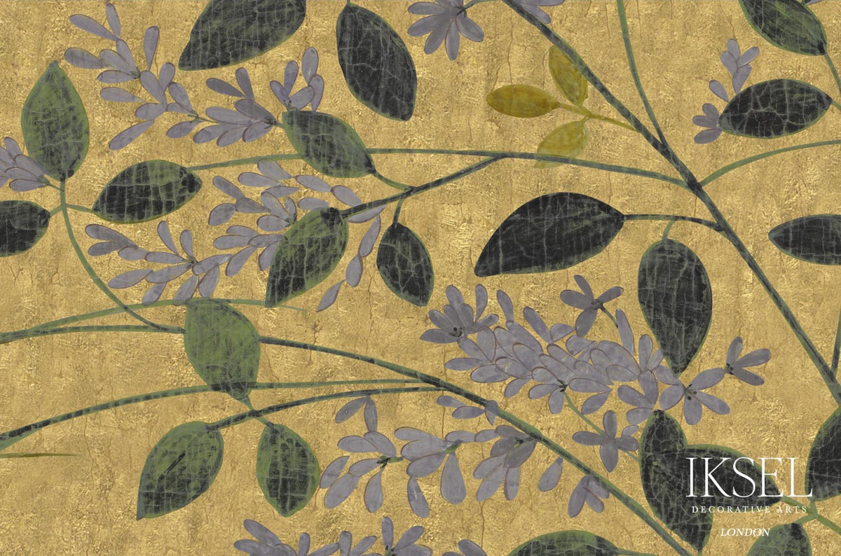 Schumacher Japanese Meadow Crackled Gold Wallpaper Sample IK8200