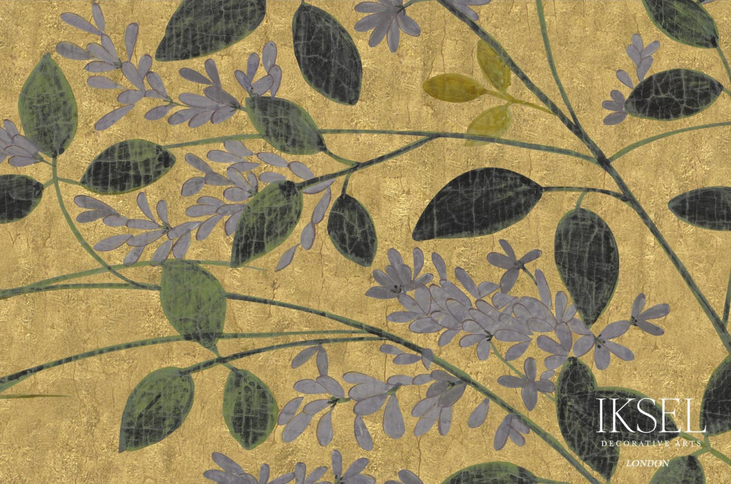 Schumacher Japanese Meadow Crackled Gold Wallpaper Sample IK8200