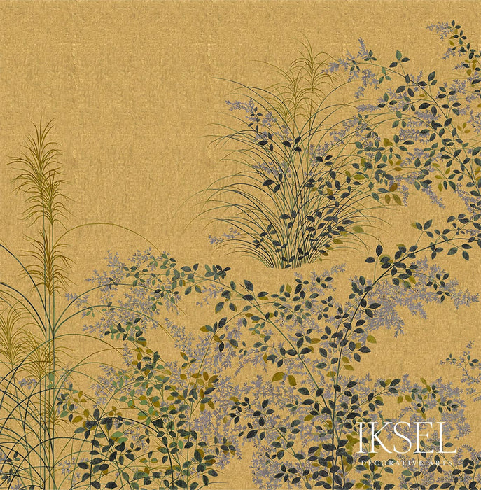 Schumacher Japanese Meadow Crackled Gold Wallpaper Sample IK8200