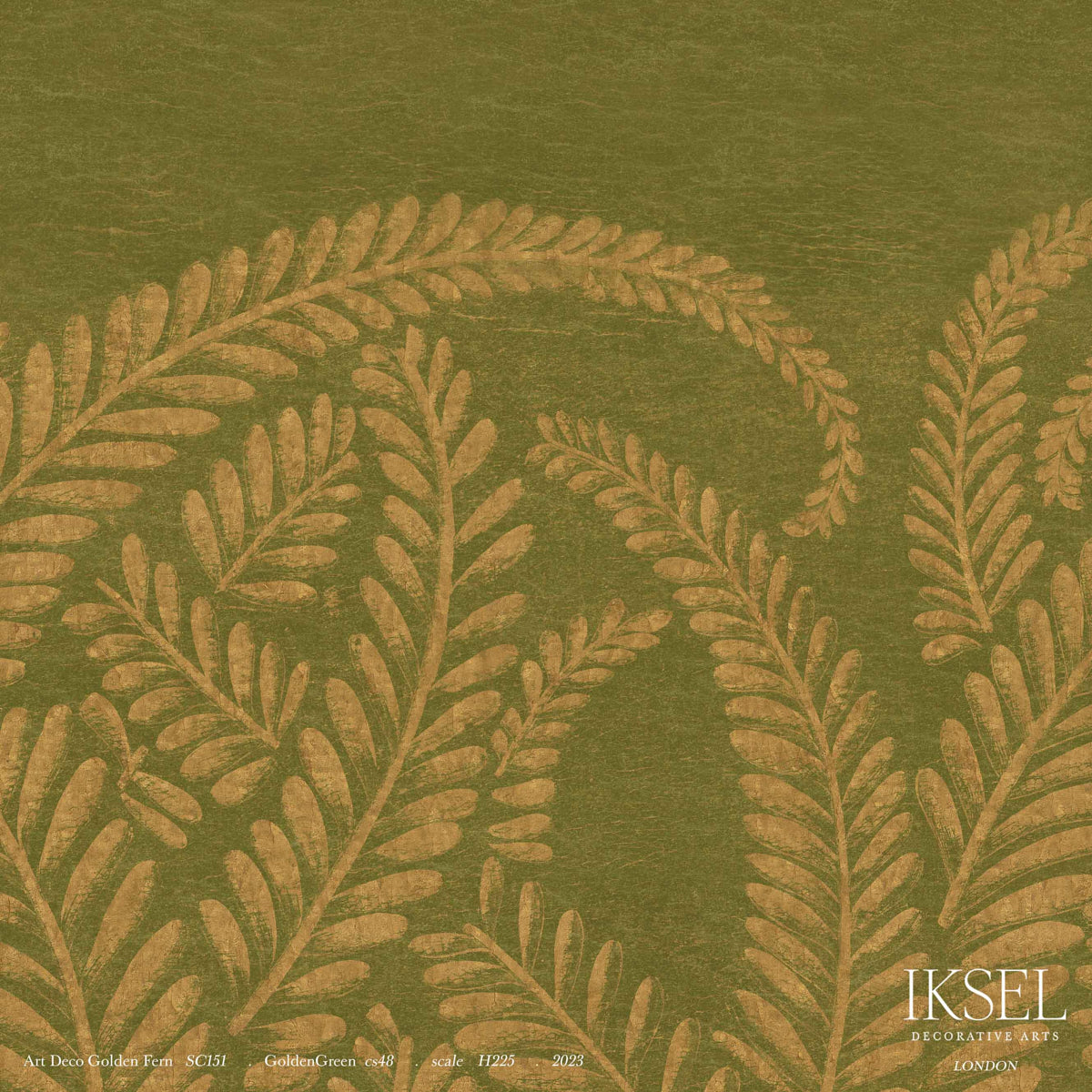 Schumacher Art Deco Golden Fern Golden Green Wallpaper Sample IK8400