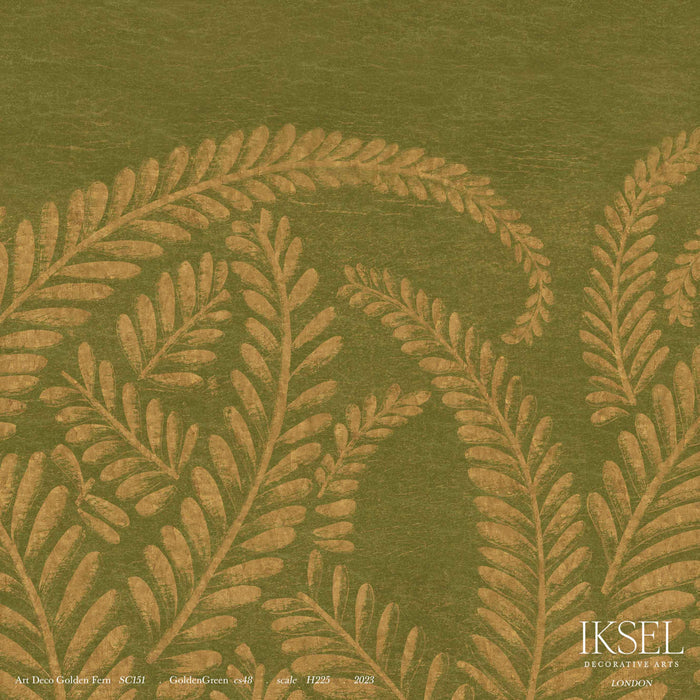 Schumacher Art Deco Golden Fern Golden Green Wallpaper Sample IK8400