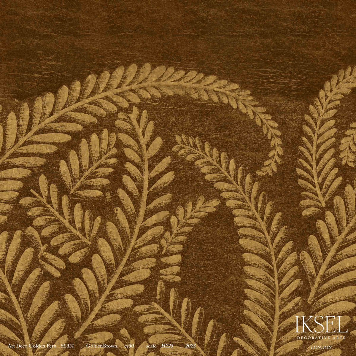 Schumacher Art Deco Golden Fern Golden Brown Wallpaper Sample IK8401