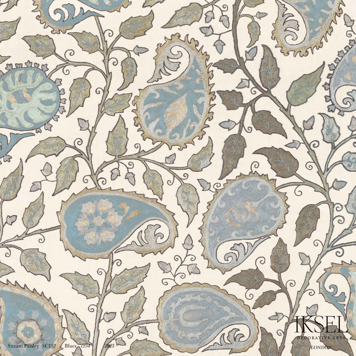 Schumacher Suzani Paisley Blues Wallpaper Sample IK8700