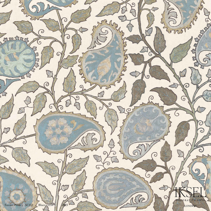 Schumacher Suzani Paisley Blues Wallpaper Sample IK8700