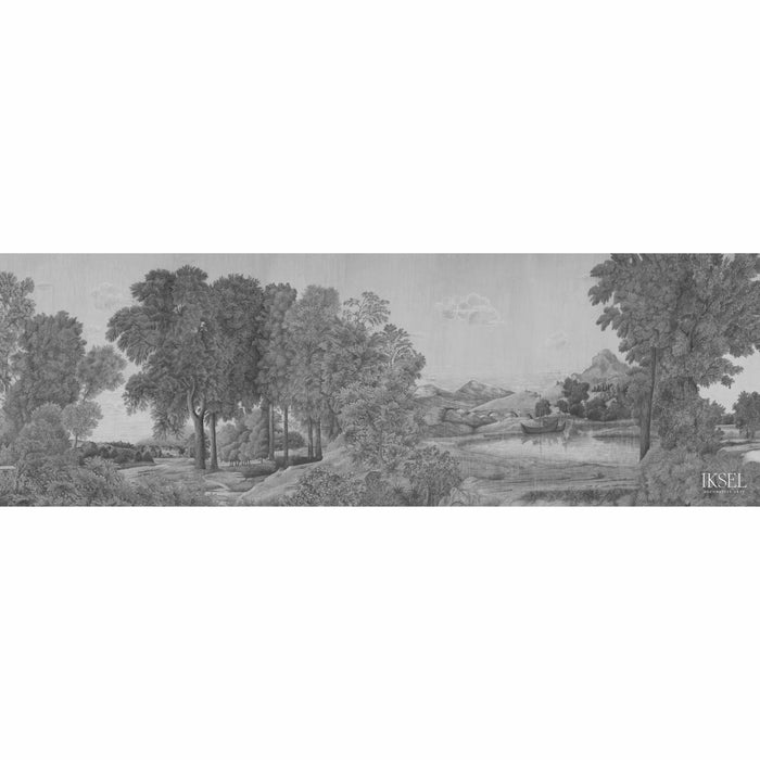 Schumacher Arcadian Promenade Grey Tones Wallpaper Sample IK9102