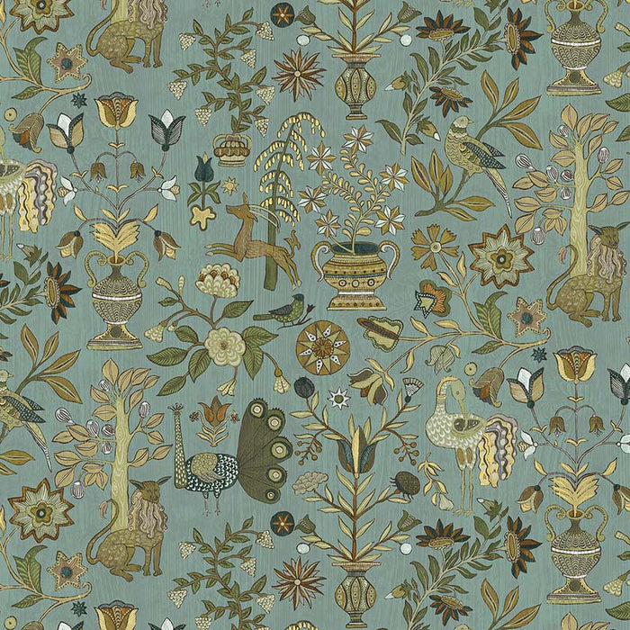 Kravet Couture Fable Garden Mid Blue & Olive Wallpaper Sample JMW1045.31.0