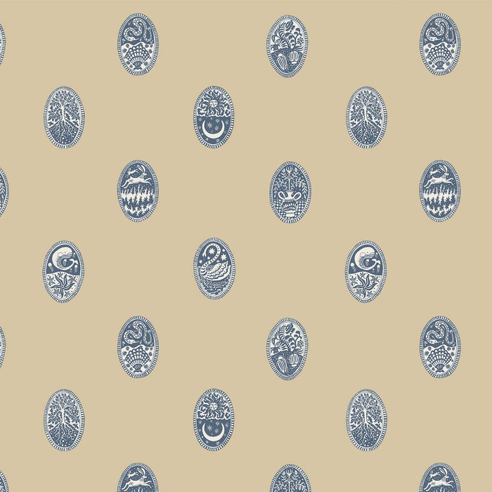 Kravet Couture Linear Cameos Shell, Churt Blue & Cliffwell Stone Wallpaper Sample JMWRLIN.05.0