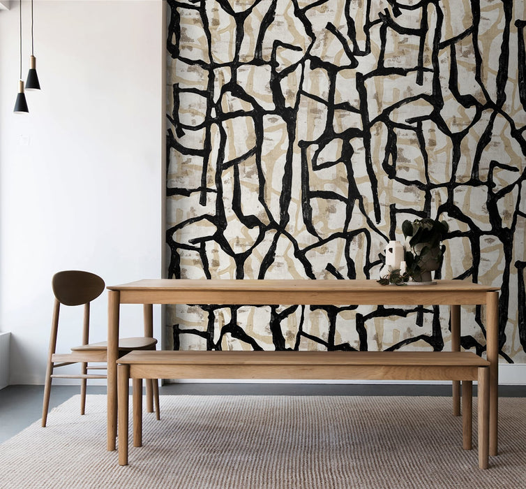 Seabrook Designs Jouji Mural Ebony & Sand Wallpaper Sample JP11500M