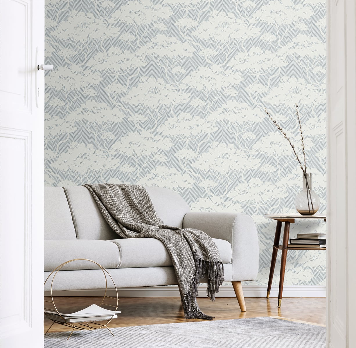 Seabrook Designs Nara Stringcloth Blue Mist Wallpaper Sample JP11702