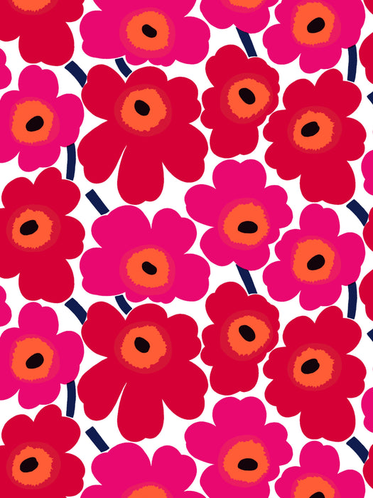 Marimekko Pieni Unikko 2 Print Pink Red Peach And Black Fabric Sample KK652050001