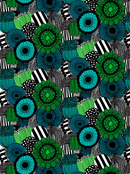Marimekko Pieni Siirtolapuutarha Print Blues Green & Black Fabric KK679140160
