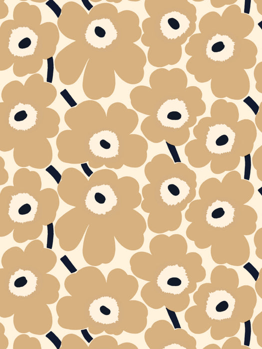 Marimekko Pieni Unikko 2 Recycled Print Black & Tan On Cream Fabric Sample KK726790185