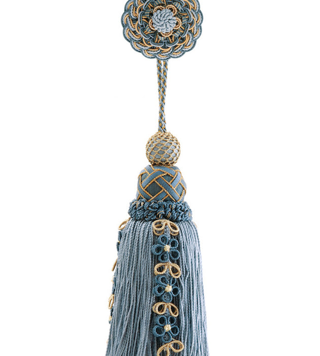 Scalamandre Siecle Single Tassel W/rosette French Blue Trimming Sample LA77103060