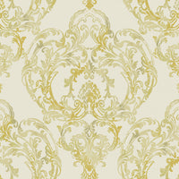 Seabrook Designs Roxen Damask Off-white And Gold Wallpaper LG90703