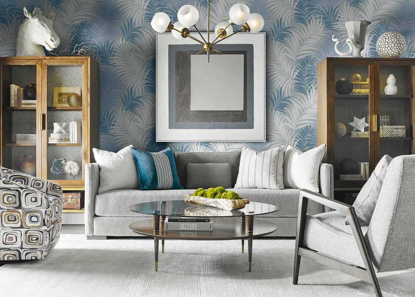 Lillian August Via Palma Blue Frost, Carolina Blue, And Air Force Blue Wallpaper Sample LN10102