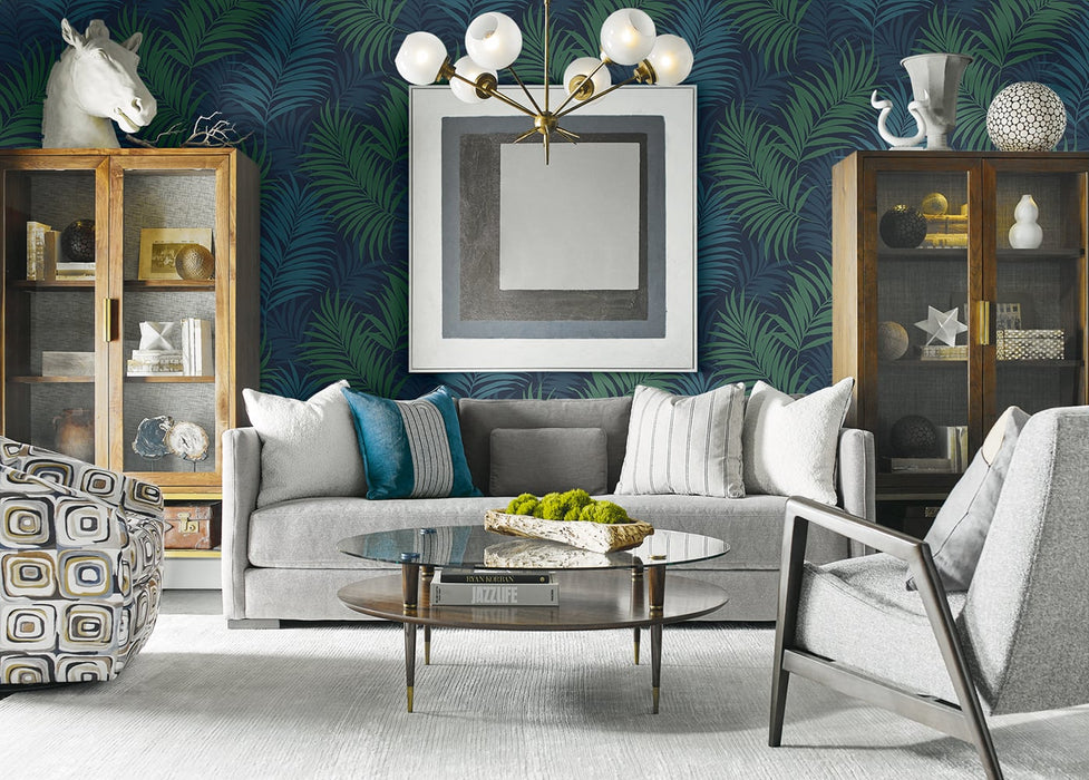 Lillian August Via Palma Midnight Blue, Juniper, And Spearmint Wallpaper LN10112