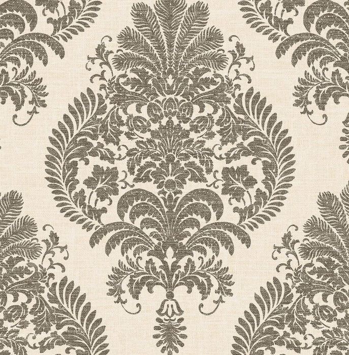 Lillian August Antigua Damask Charcoal And Ivory Wallpaper Sample LN10400
