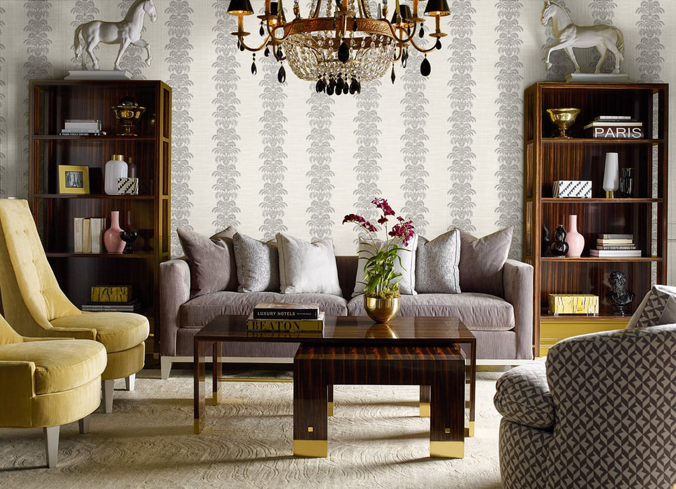 Lillian August Palm Frond Stripe Stringcloth Charcoal And Ivory Wallpaper LN10500