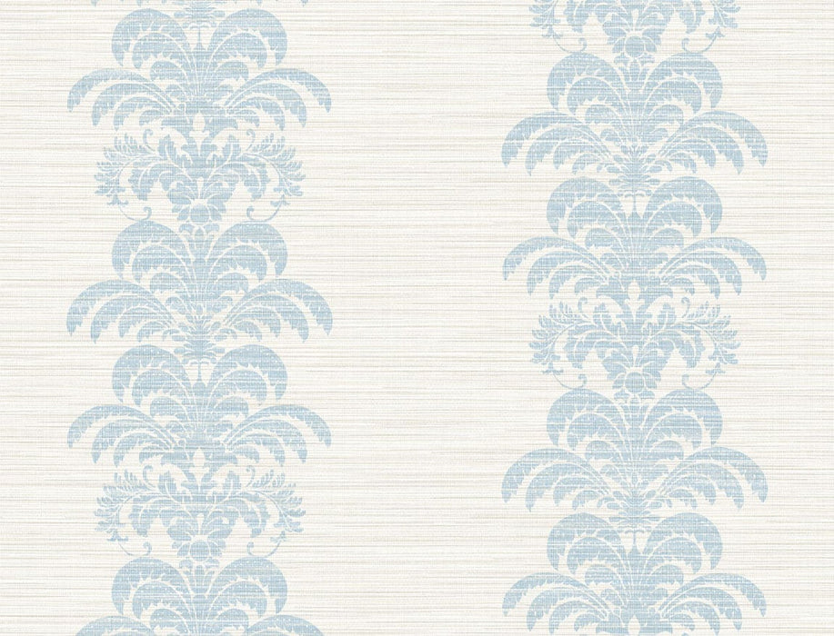 Lillian August Palm Frond Stripe Stringcloth Blue Frost And Bone White Wallpaper Sample LN10502