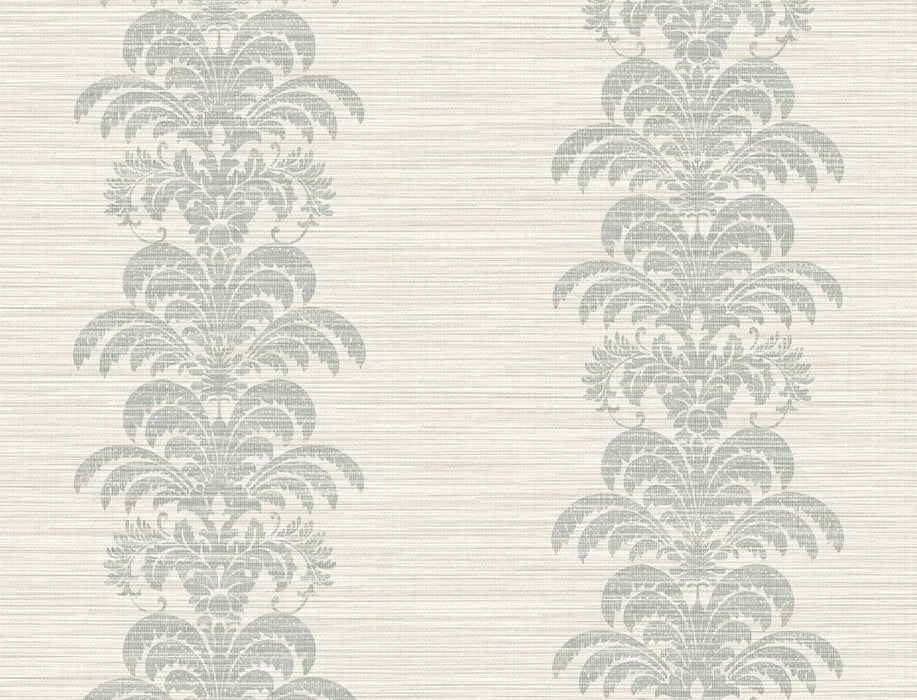 Lillian August Palm Frond Stripe Stringcloth Cove Gray And Alabaster Wallpaper LN10508