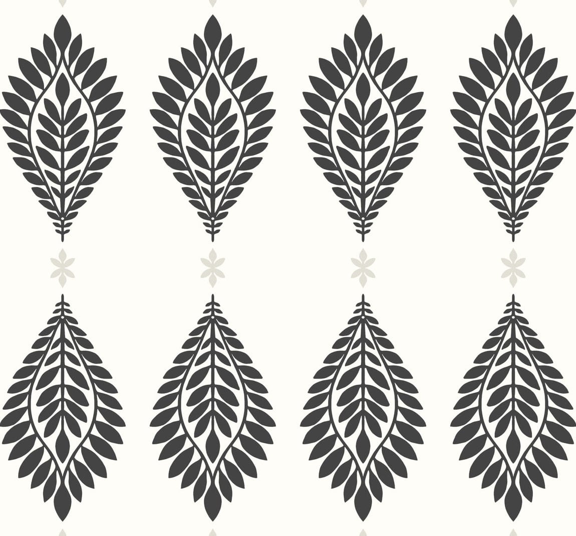 Lillian August Mirasol Palm Frond Ebony And Eggshell Wallpaper Sample LN10600