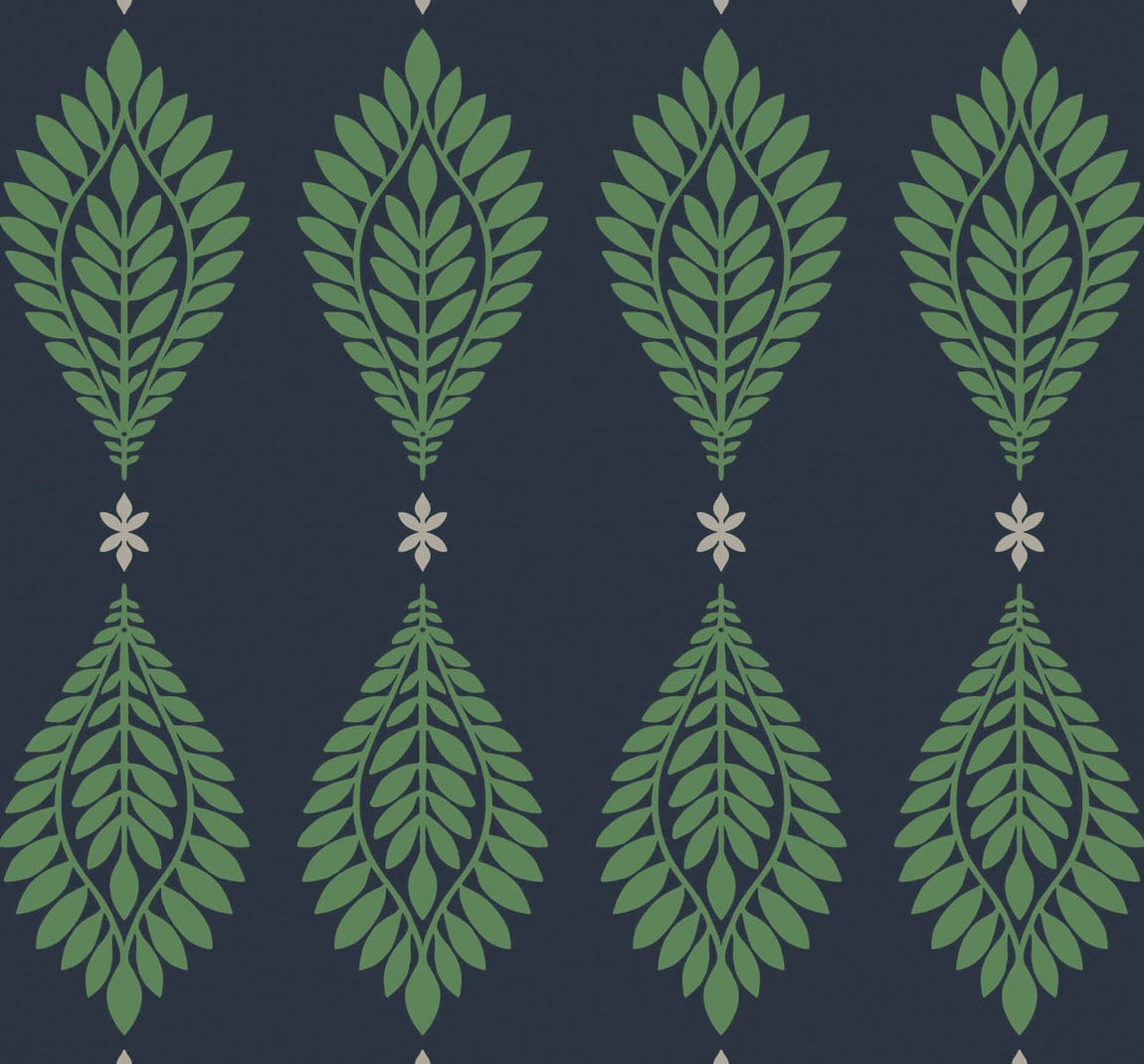 Lillian August Mirasol Palm Frond Midnight Blue And Spearmint Wallpaper Sample LN10612
