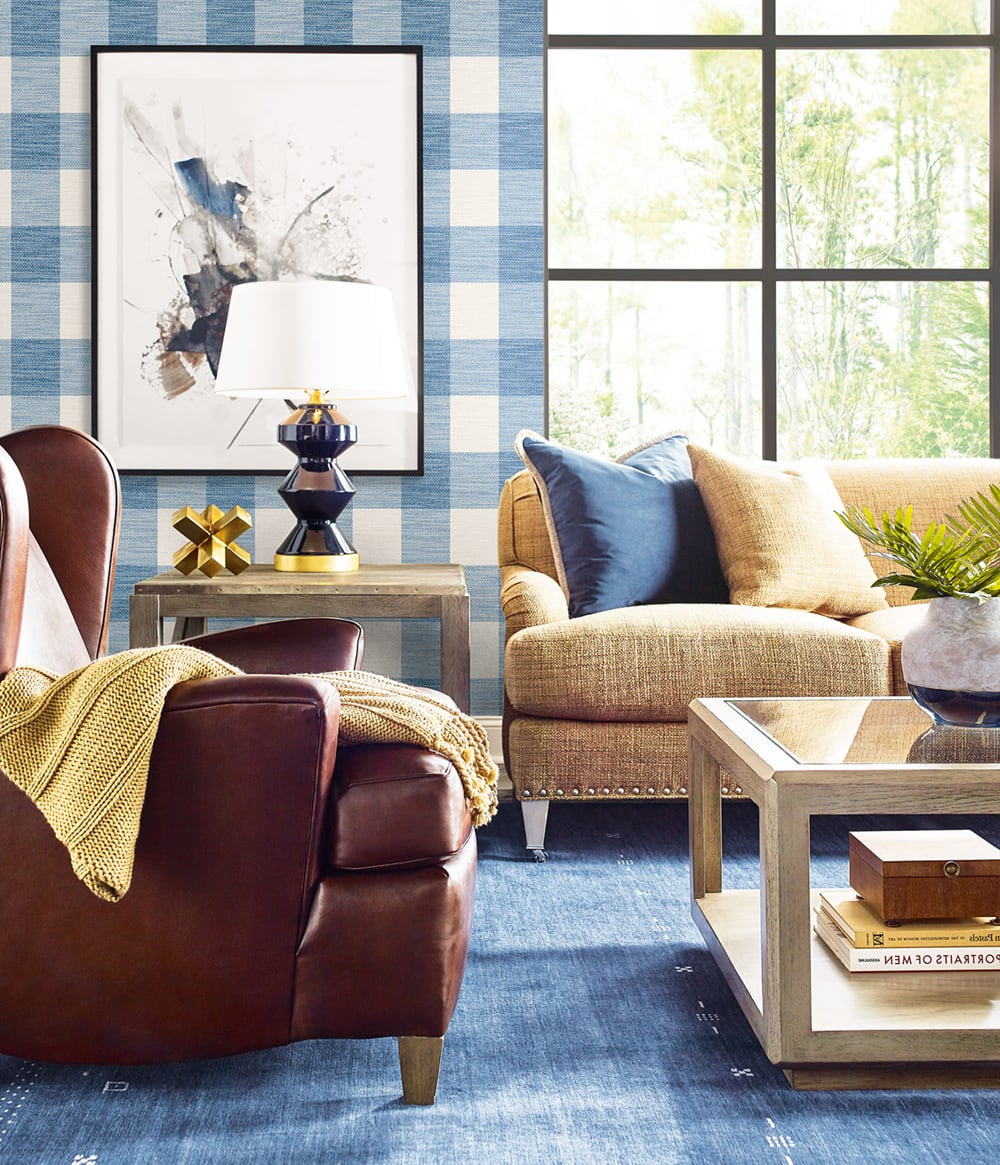 Lillian August Rugby Gingham Coastal Blue And Ivory Wallpaper Sample LN10802