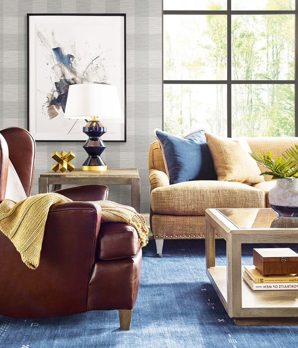 Lillian August Rugby Gingham Cove Gray Wallpaper Sample LN10808