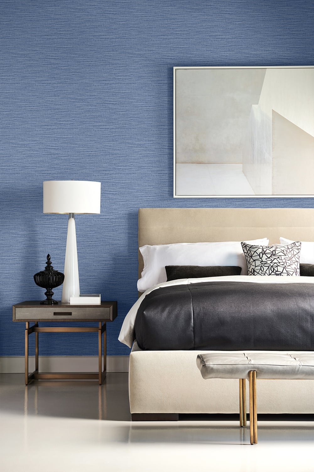 Lillian August Faux Linen Weave Coastal Blue Wallpaper Sample LN10902