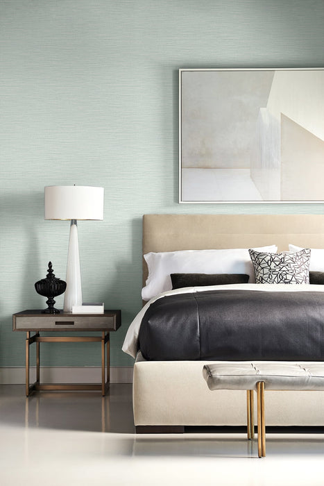 Lillian August Faux Linen Weave Sea Glass Wallpaper LN10904