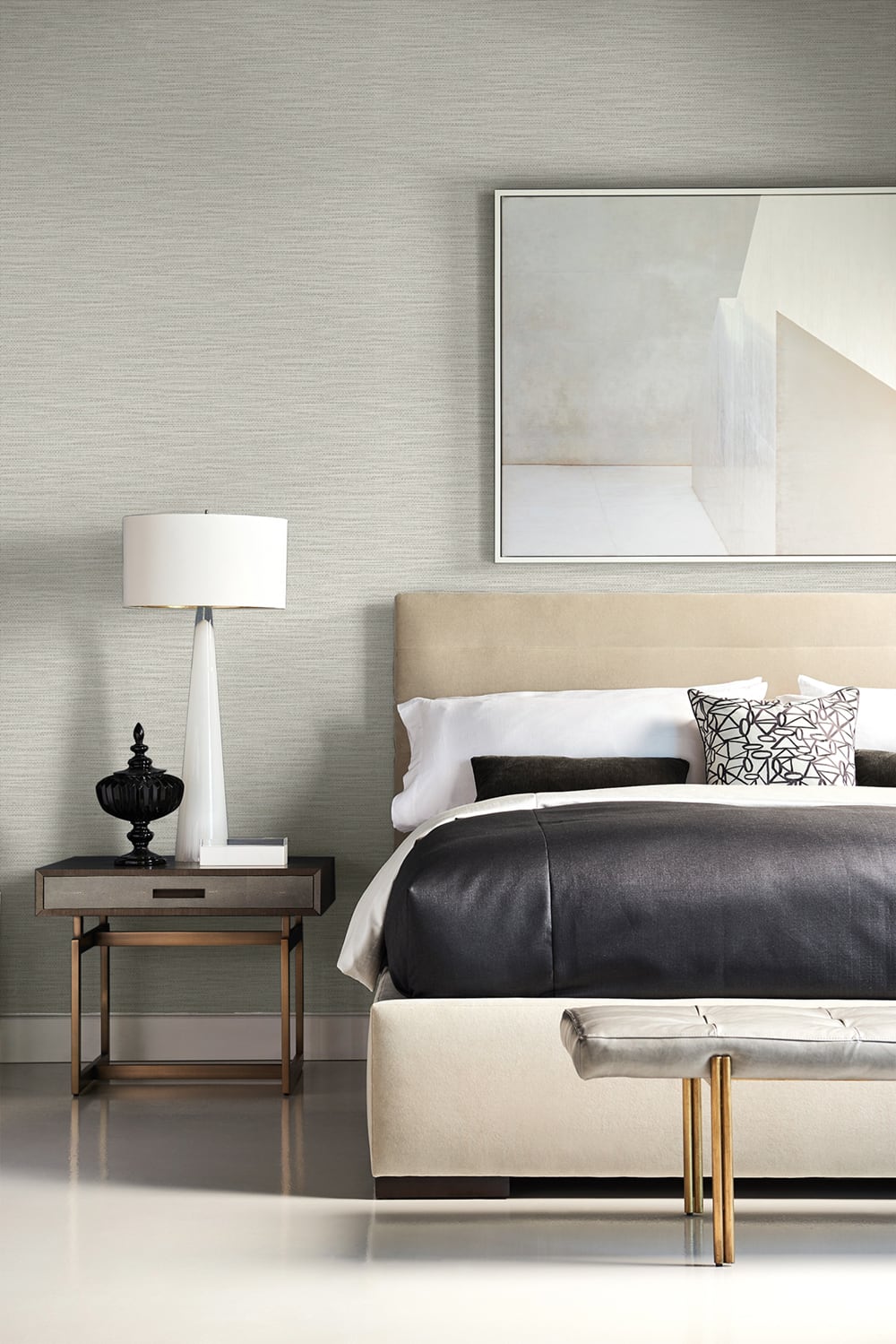 Lillian August Faux Linen Weave Cove Gray Wallpaper Sample LN10908
