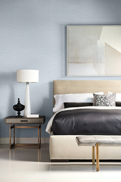 Lillian August Faux Linen Weave Blue Frost Wallpaper Sample LN10912