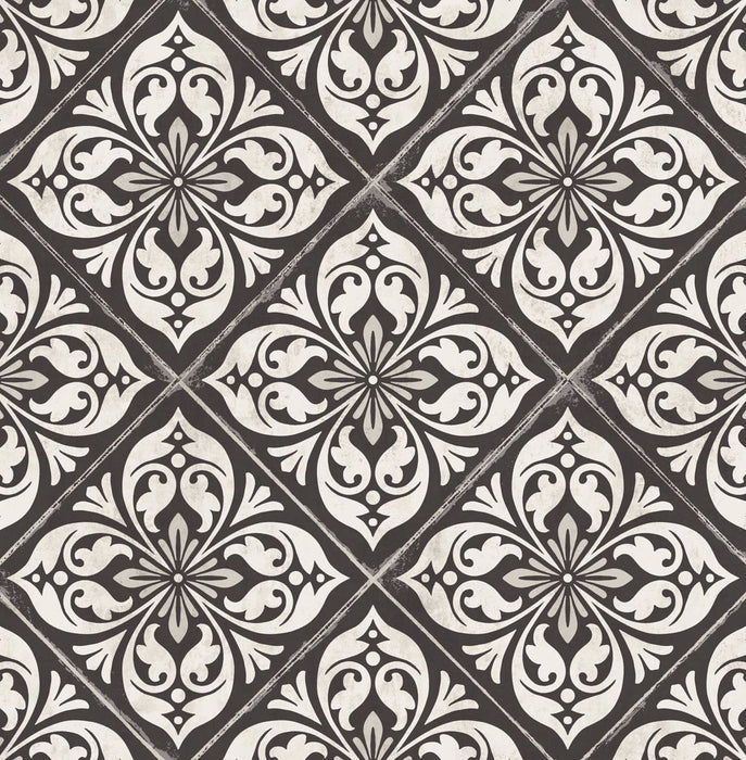Lillian August Plumosa Tile Ebony And Silver Wallpaper LN11000