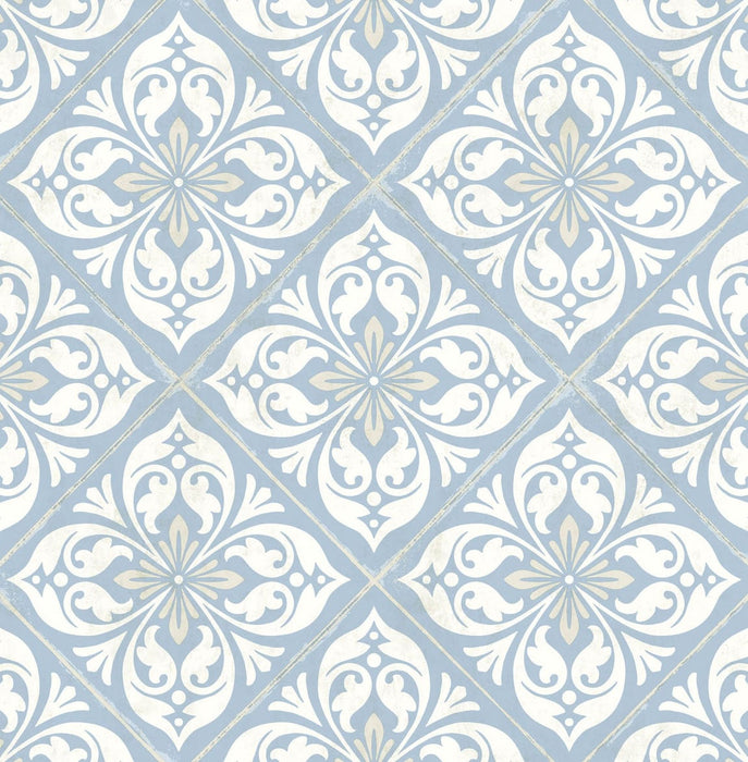Lillian August Plumosa Tile Carolina Blue And Arrowroot Wallpaper Sample LN11002
