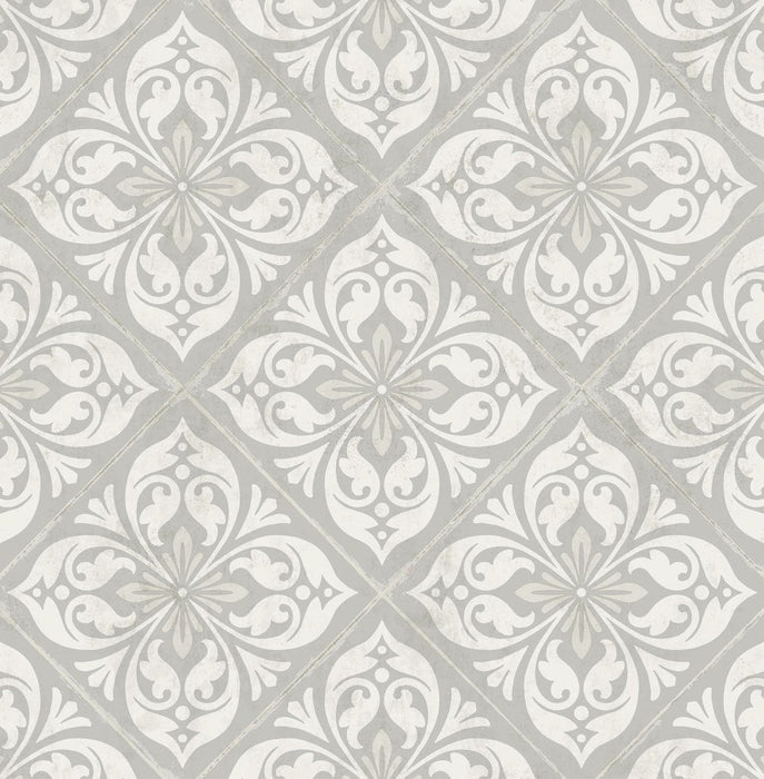 Lillian August Plumosa Tile Cove Gray And Silver Wallpaper Sample LN11008