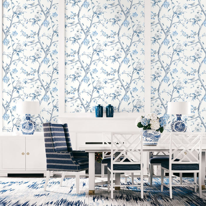 Lillian August Southport Floral Trail Eggshell And Blue Shale  Wallpaper LN11102