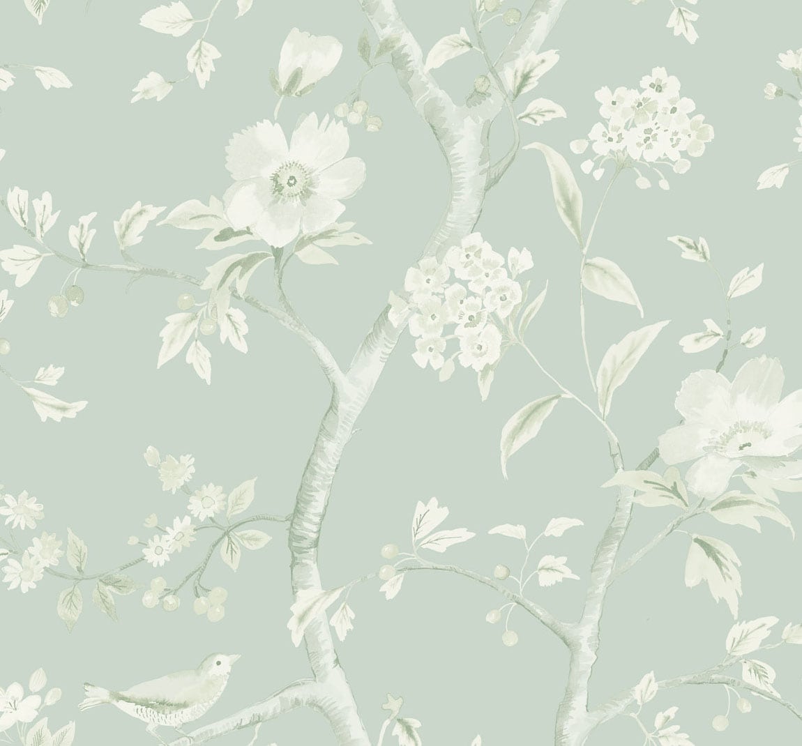 Lillian August Southport Floral Trail Sea Glass And Ivory Wallpaper Sample LN11104