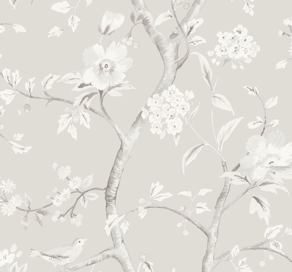 Lillian August Southport Floral Trail Metallic Silver And Fog  Wallpaper Sample LN11108