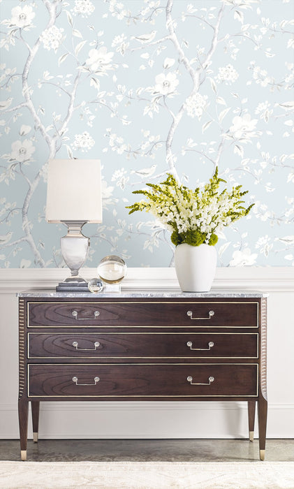 Lillian August Southport Floral Trail Blue Frost And Cove Gray Wallpaper LN11122