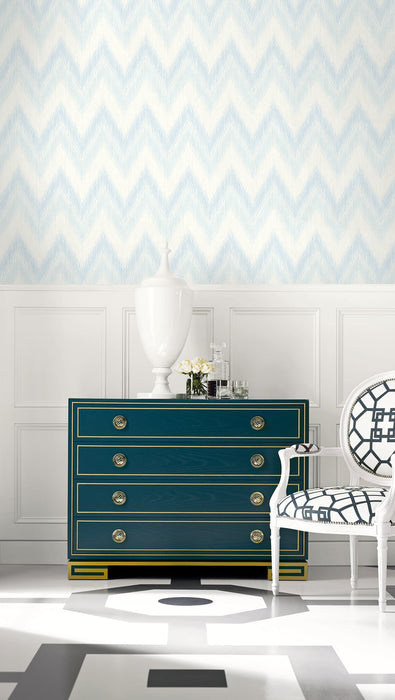 Lillian August Regent Flamestitch Stringcloth Blue Frost And Eggshell Wallpaper Sample LN11202