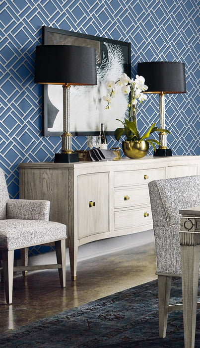 Lillian August Block Trellis Coastal Blue And Navy Wallpaper Sample LN11502