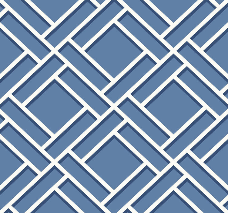 Lillian August Block Trellis Coastal Blue And Navy Wallpaper Sample LN11502