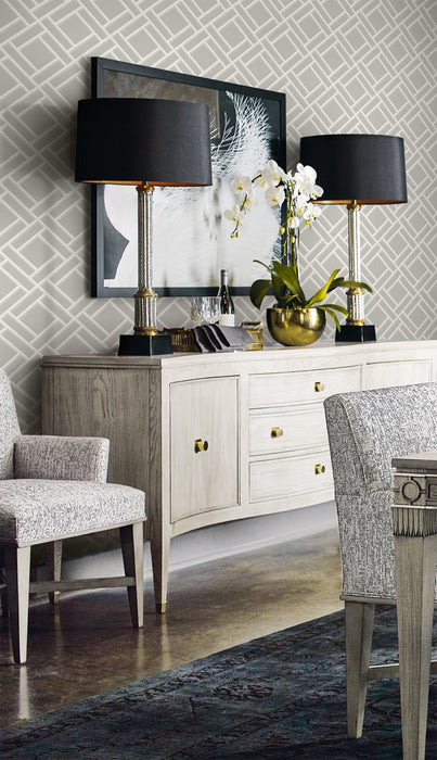 Lillian August Block Trellis Cove Gray And Fog Wallpaper Sample LN11508