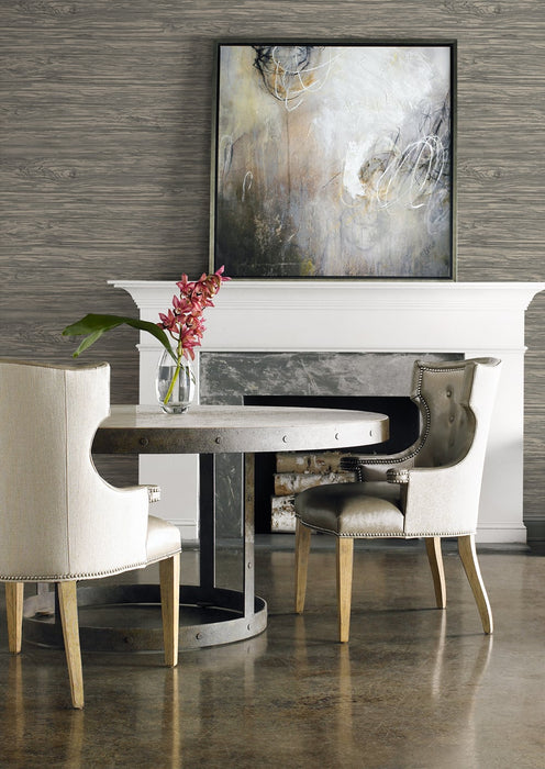 Lillian August Washed Shiplap Embossed Vinyl Dark Ash Wallpaper Sample LN11608